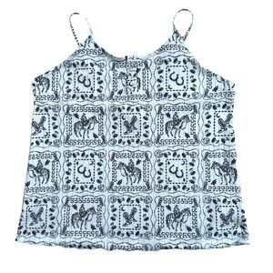 Cowboy Cherry Print Tank Top Womens Small Blue Rib Knit Lucky Vegas Dice Country